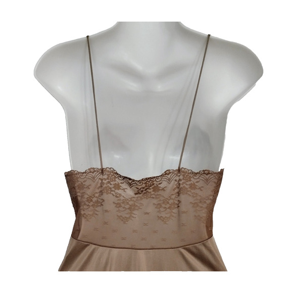 Vanity Fair Lace Nylon Full Slip Dress Brown Calf Ankle Length Stretch Sz 32 S - Picture 5 of 9